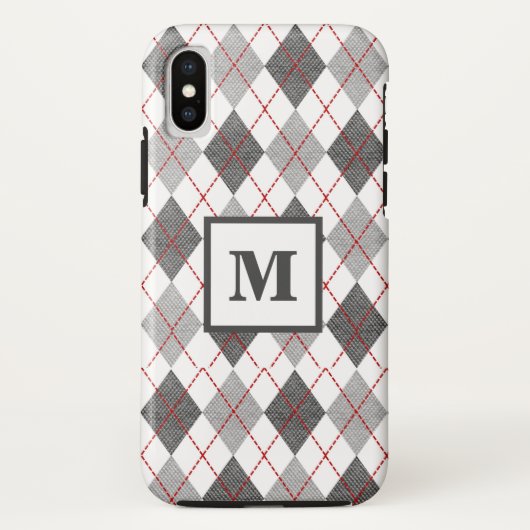 Raute Kariert Rot Grau Silver Custom Monogram Case-Mate iPhone Hülle (Rückseite)