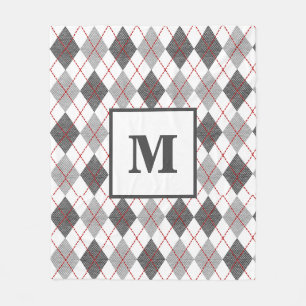 Raute Kariert Rot Grau Silver Custom Monogram Fleecedecke