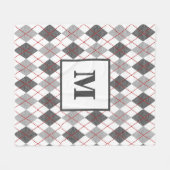 Raute Kariert Rot Grau Silver Custom Monogram Fleecedecke (Vorderseite (Horizontal))