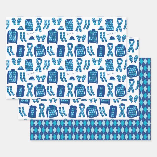Raute Kleidung Illustration in Blau Geschenkpapier Set (Set)
