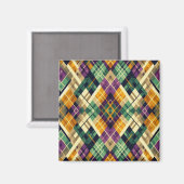 Raute Mardi Gras lila grün Magnet (Vorderseite/Rückseite)