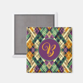 Raute Mardi Gras lila grün Magnet (Vorderseite/Rückseite)