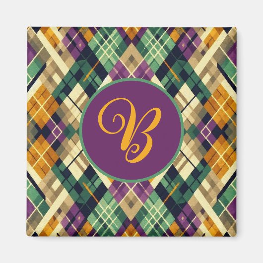 Raute Mardi Gras lila grün Magnet (Vorne)
