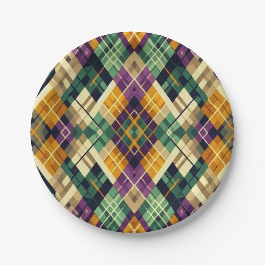 Raute Mardi Gras lila grün Pappteller (Vorderseite)