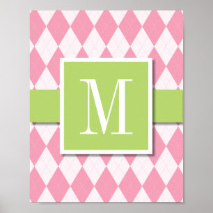 Raute Monogram Wall Art, Pink & Limon Poster