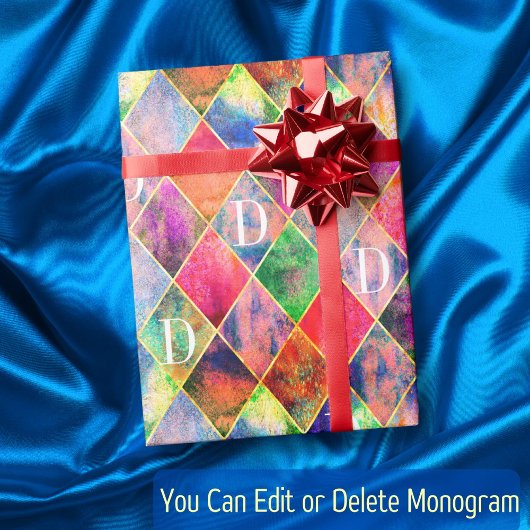 Raute Monogram Wasserfarbe Abstrakt Moderne Elegan Geschenkpapier