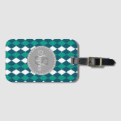 Raute Muster Blaugraues Monogramm Gepäckanhänger (Vorderseite (Horizontal))