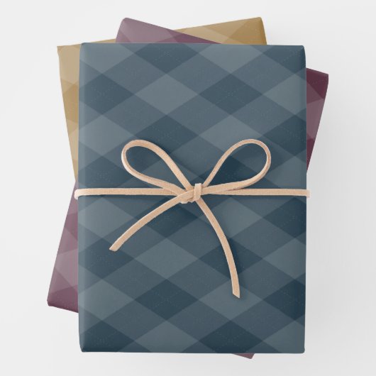 Raute Muster Burgundy Aquamarin und Gold Ocker Geschenkpapier Set (Beispiel)