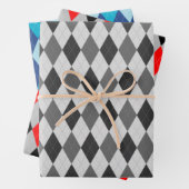 Raute Muster Grau Rot und Blau Geschenkpapier Set (Beispiel)