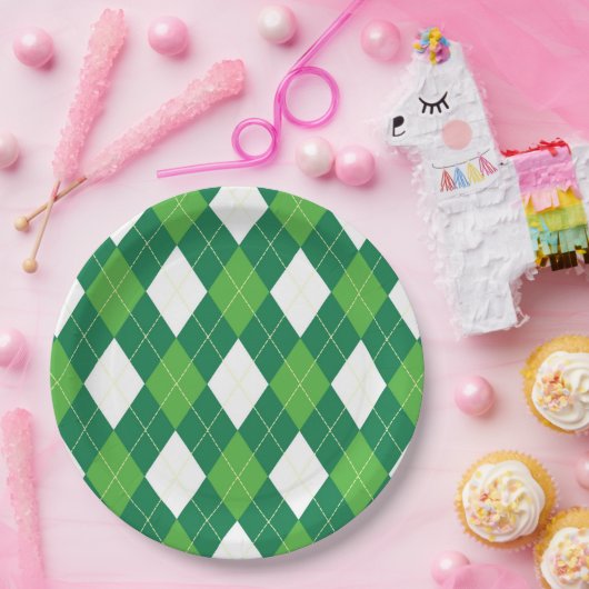 Raute Muster, grün und weiß Pappteller (Party)