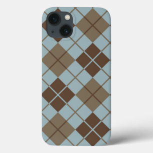 Raute Muster in Blau und Taupe iPhone 13 Hülle