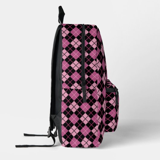 Raute Muster in Schwarz und Rosa Bedruckter Rucksack (Links)