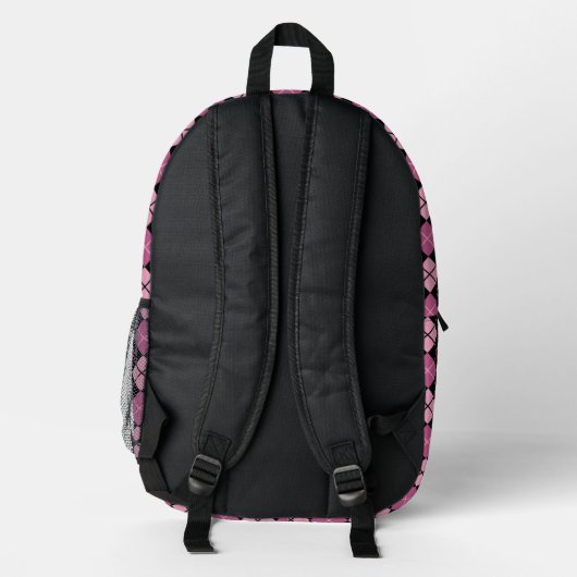 Raute Muster in Schwarz und Rosa Bedruckter Rucksack (Rückseite)