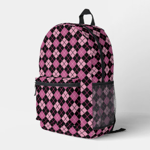 Raute Muster in Schwarz und Rosa Bedruckter Rucksack