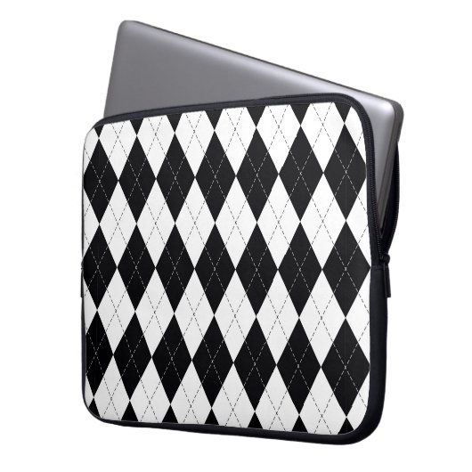 Raute Muster nahtlos in Schwarzweiß. Geomet Laptopschutzhülle (Vorderseite Links)