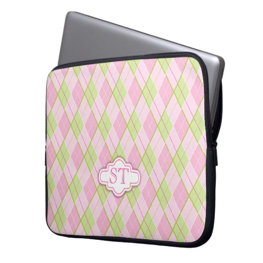 Raute Muster rosa monogramm Notebookgehäuse Laptopschutzhülle (Vorderseite Links)