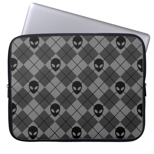 Raute Muster Schwarz-Grau-Alien Laptopschutzhülle (Vorderseite)