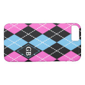 Raute Muster schwarz, rosa, blau, monogramm Case-Mate iPhone Hülle (Rückseite (Horizontal))