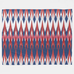 Raute Muster White Blue Red Ikat Technik Fleecedecke