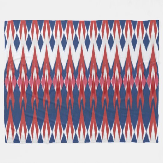 Raute Muster White Blue Red Ikat Technik Fleecedecke (Vorderseite (Horizontal))
