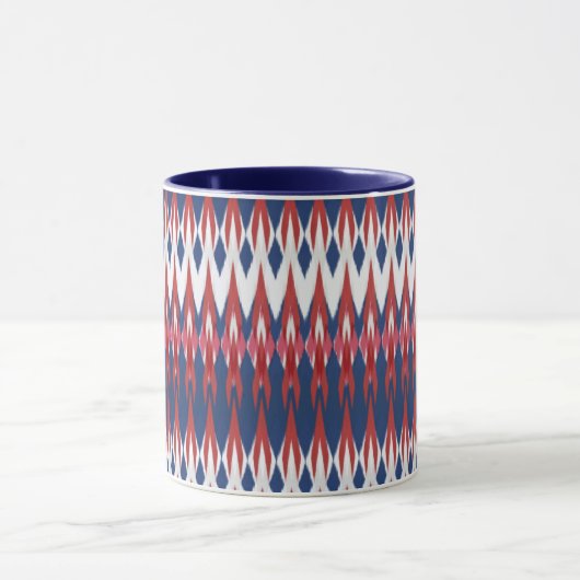 Raute Muster White Blue Red Ikat Technik Tasse (Zentrum)