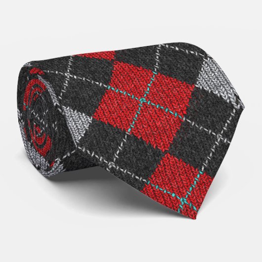 Raute Necktie in Schwarz, Rot und Grau Krawatte (Gerollt)