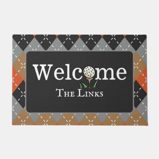 Raute Orange Brown and Gray Golf Willkommenseintra Fußmatte (Vorderseite)