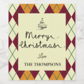 Raute Orange Red Script Niedlich Frohe Weihnachten Weinetikett (Einzelnes Label)