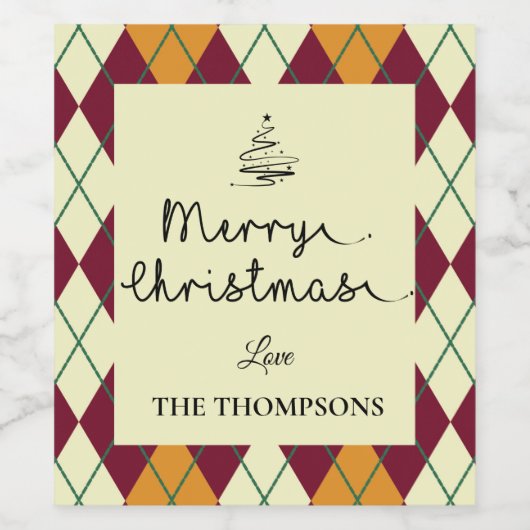 Raute Orange Red Script Niedlich Frohe Weihnachten Weinetikett (Einzelnes Label)