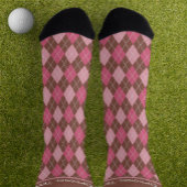 Raute Pink auf braunen Diamanten, eigene Textsocke Socken