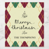 Raute Red Green Script Niedlich Frohe Weihnachten Weinetikett (Einzelnes Label)