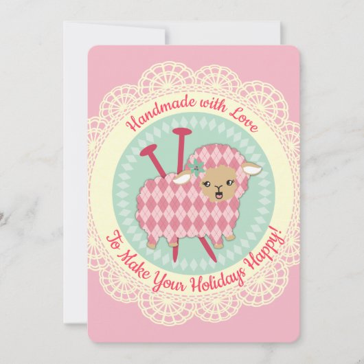 Raute Schafe Stricknadeln Weihnachtskarte Feiertagskarte (Vorderseite)
