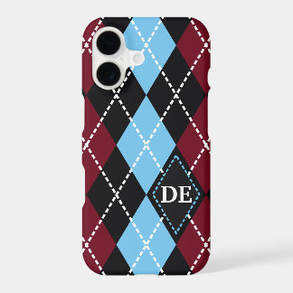 Raute schwarz, bordeauxblau, Monogramm