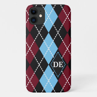 Raute schwarz, bordeauxblau, Monogramm Case-Mate iPhone Hülle