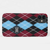 Raute schwarz, bordeauxblau, Monogramm Case-Mate iPhone Hülle (Rückseite (Horizontal))