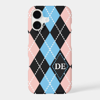 Raute schwarz, grau und rosa Monogramm