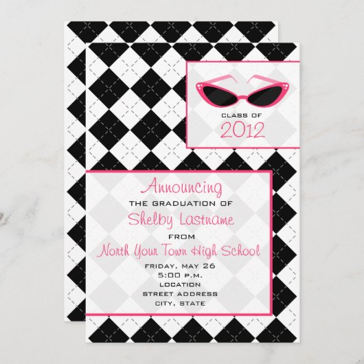 Raute & Sonnenbrille 2012 Graduation Ankündigung (Vorne/Hinten)