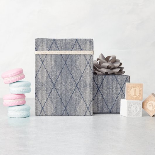 Raute Stoffe aussehen Imitats Textur Grau Blau Geschenkpapier (Babyparty)