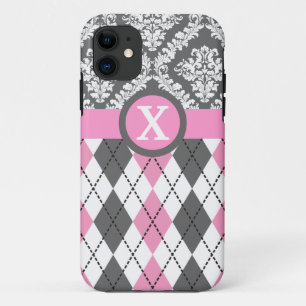Raute und Damast rosa, gelb, monogramm Case-Mate iPhone Hülle