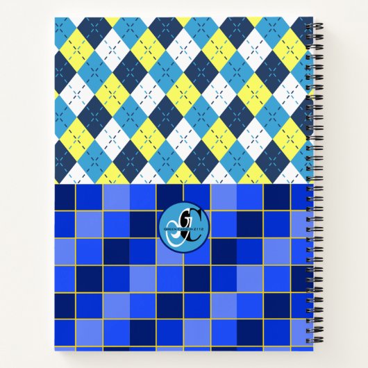 Raute und Karos in Blau und Gelb Notizblock (Rückseite)
