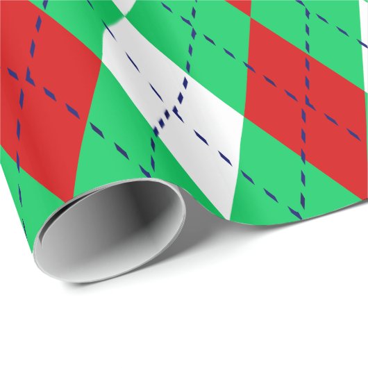 Raute XL Emerald Green Navy Blue Red Whit Geschenkpapier (Rolleneckpunkt)