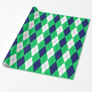 Raute XL Emerald Green Navy Blue Whit Geschenkpapier