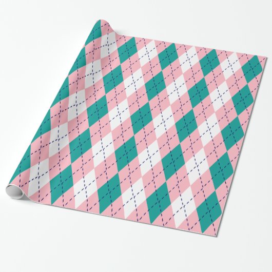 Raute XL Pink Navy Blue Whit Geschenkpapier (Ungerollt)