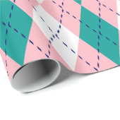 Raute XL Pink Navy Blue Whit Geschenkpapier (Rolleneckpunkt)