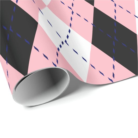Raute XL Pink Navy Blue Whit Geschenkpapier (Rolleneckpunkt)
