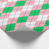 Raute XL Rosa Navy Green Geschenkpapier (Ecke)