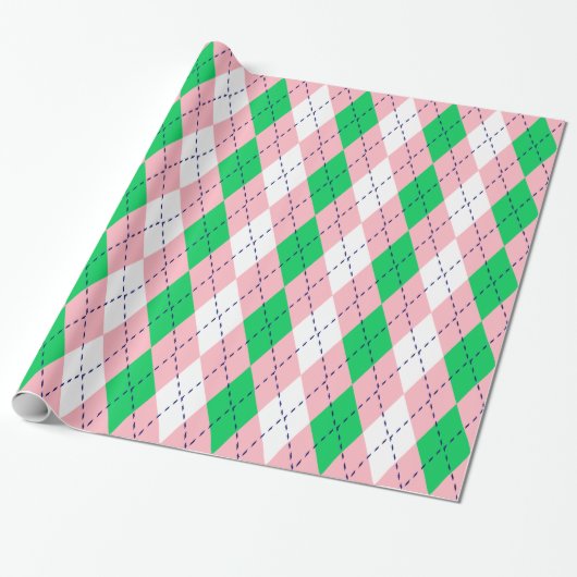Raute XL Rosa Navy Green Geschenkpapier (Ungerollt)