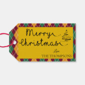 Raute Yellow Orange Green Script Frohe Weihnachten Geschenkanhänger (Rückseite Horizontal)