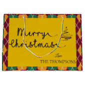 Raute Yellow Orange Green Script Frohe Weihnachten Große Geschenktüte (Vorderseite)