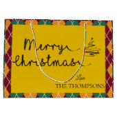 Raute Yellow Orange Green Script Frohe Weihnachten Große Geschenktüte (Rückseite)